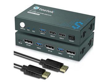 Steetek USB 3.0 KVM-перемикач DP 2 порту, 4K@60Hz (YUV 4:4:4), Displayport KVM-перемикач 2 в 1 фото