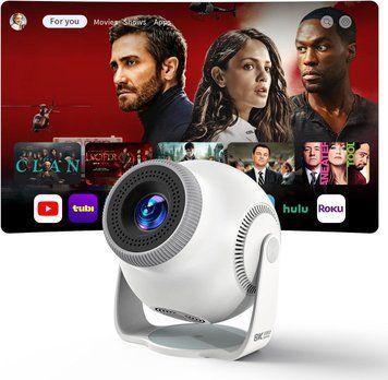 Розумний мініпроєктор з ОС Android 14, декодування відео 1080P/4K/8K, WiFi 6 і Bluetooth 5.4, що обертається на 270&deg; підставка фото
