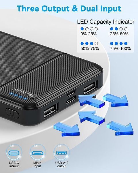 Портативний зарядний пристрій AsperX 2-Pack Power Bank Швидке заряджання 10000 мА&middot;год, вхід і виведення PowerBank USB C