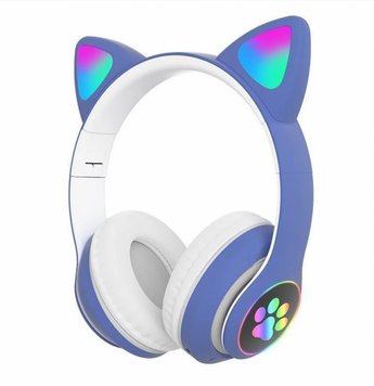 Бездротові Bluetooth навушники Cat STN-28 Котячі вушка Сині дитячі фото