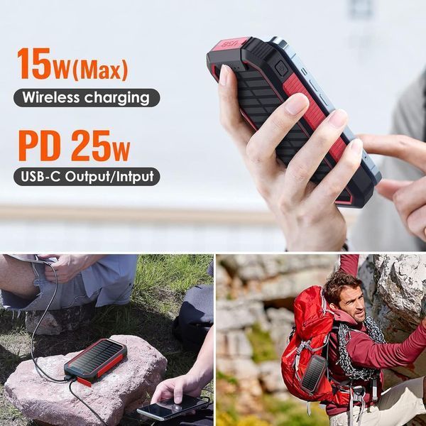 HETP Solar Wireless Power Bank, 26800 мА&middot;год 25 Вт Портативний зарядний пристрій PD, подвійні виходи QC 4.0, вхід і вихід USB C