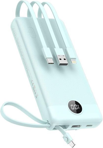VEEKTOMX Зовнішня батарея 20000 мА&middot;год із вбудованими кабелями Power Bank USB C 2.4 A Швидке заряджання Портативний зарядний прист