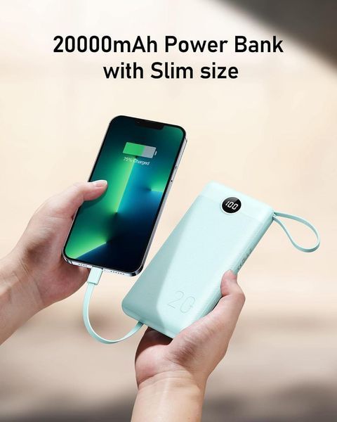 VEEKTOMX Зовнішня батарея 20000 мА&middot;год із вбудованими кабелями Power Bank USB C 2.4 A Швидке заряджання Портативний зарядний прист