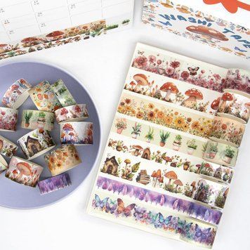Набор лент Washi из 13 рулонов Грибная бабочка Цветочная декоративная лента, Цветная масковая лента для скрапбукинга, Товары