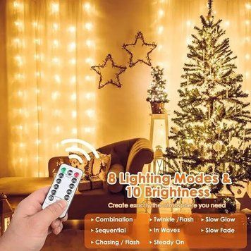 Світлодіодна гірлянда штора LED Curtain Light ACL7 3 х 3 м 300 світлодіодів тепле біле світло фото