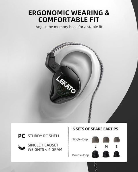 LEKATO H5 Навушники-вкладки Гібридні Hifi IEM Навушники для музикантів-певців Знімний 2-Pin-кабель 1BA+1DD Дротові ігрові фото