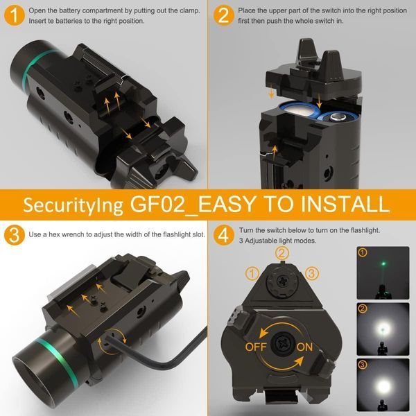 СТОК SecurityIng GF02 300 Lumen 2 в 1 Тактичний міні-ліхтарик 3 режими Світло Підходить для пістолета Пістолетний дробовик фото
