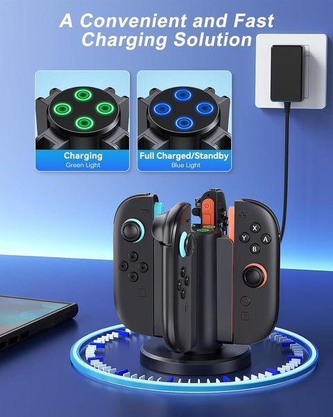 Двоспрямована зарядна станція для Nintendo Switch 2, швидкі зарядні пристрої для док-станції для Joy Con 2, магнітна