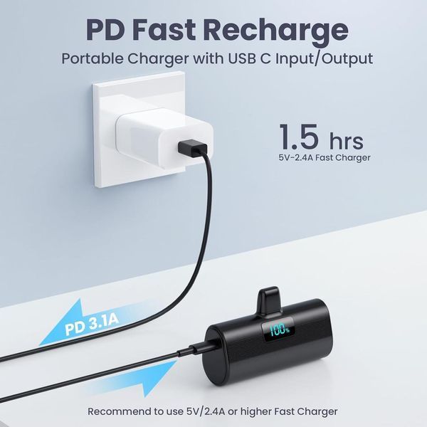 Мініпортативний зарядний пристрій Power Bank для iPhone, оновлений акумулятор для швидкого заряджання 5200 мА&middot;год 20 Вт PD