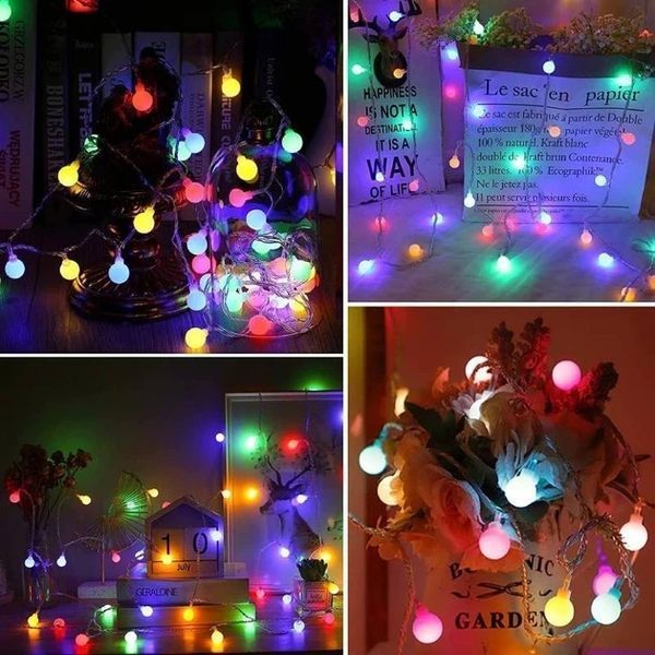 Світлодіодна гірлянда Lezonic в формі матових кульок, 120 LED, 12 м, IP44, 8 режимів, з таймером, різнокольорова, прозорий дріт фото