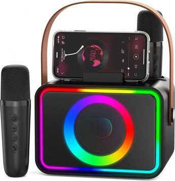 Караоке-машина 2 мікрофони для дорослих і дітей, портативний Bluetooth караоке-динамік для дорослих і дітей, вечірка PA Stage фото