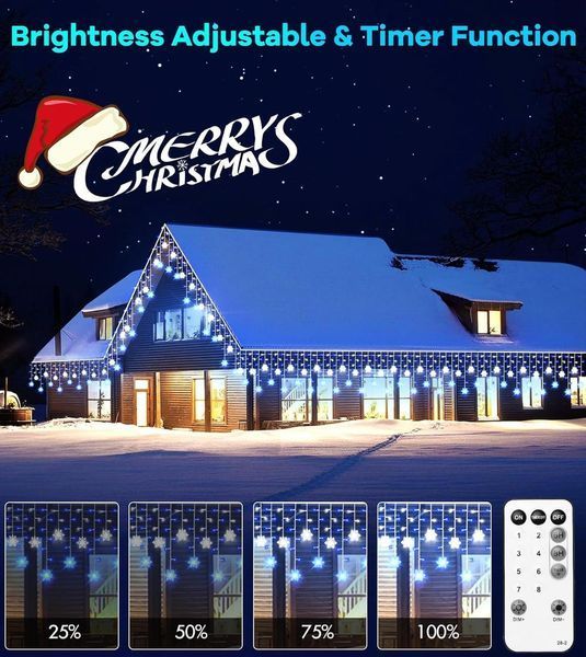 Вулична гірлянда Icicle Outdoor зі сніжинкою, 10,7M/35Ft 240LED Під'єднувані Icicle Lights Waterproof, 8 режимів і 3 таймери фото