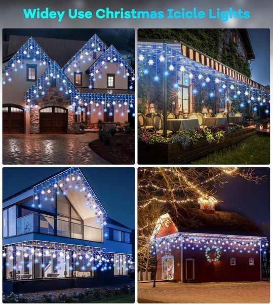 Вулична гірлянда Icicle Outdoor зі сніжинкою, 10,7M/35Ft 240LED Під'єднувані Icicle Lights Waterproof, 8 режимів і 3 таймери фото