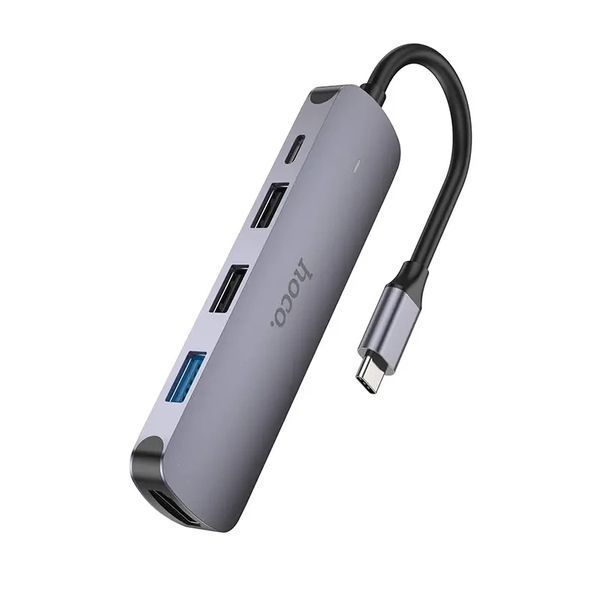 USB-hub хаб адаптер перехідник 5-в-1 HOCO HB27 |Type-C to HDMI+PD+USB3.0+USB2.0*2| Сірий фото