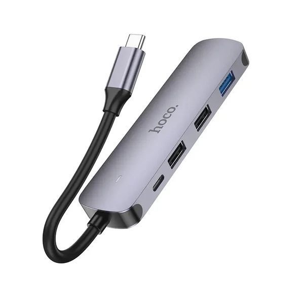 USB-hub хаб адаптер перехідник 5-в-1 HOCO HB27 |Type-C to HDMI+PD+USB3.0+USB2.0*2| Сірий фото