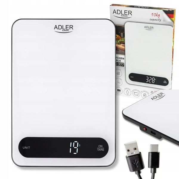 Кухонні ваги Adler AD 3177wb - 10 кг, точність 1 г, сенсорне керування, зарядка USB-C
