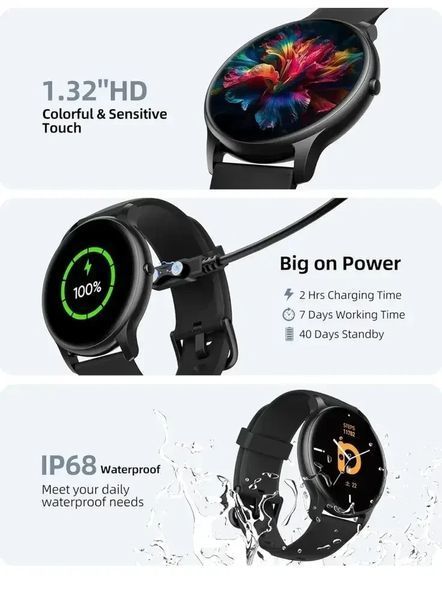 Смарт годинник Parsonver для чоловіків та жінок black iOS/Android фото