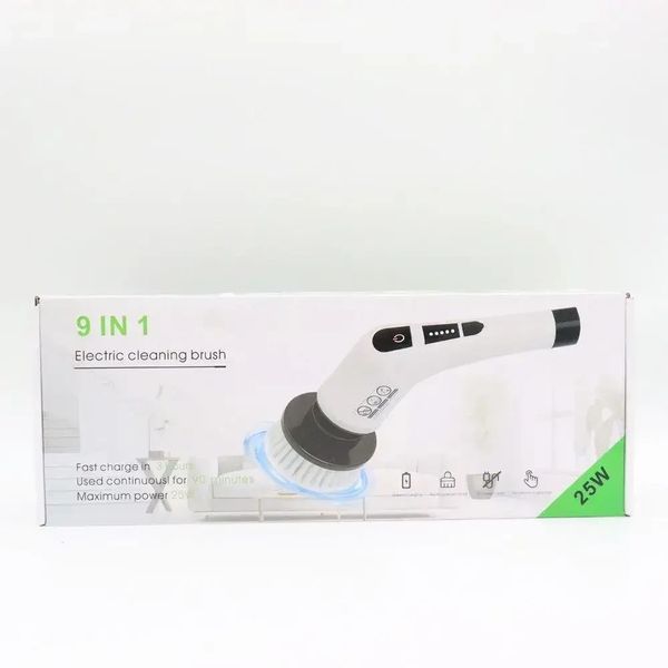 Акумуляторна щітка для прибирання 9в1, зі змінними насадками та USB, Cleaning Brush/Бездротова електрощітка