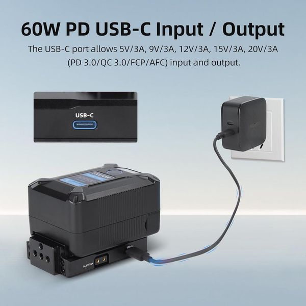 Кріплення для батареї Nitze V Mount, вхід/вихід USB-C (PD 3.0), постійний струм (8 В/3 А), вихід D-tap (14,8 В/10 А), V-подібне кр фото