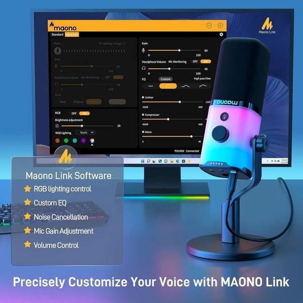 Комплект динамічної мікрофонної стійки MAONO Комплект мікрофонів із шумозаглушенням для ігрової подкаст-студії потокового записув фото