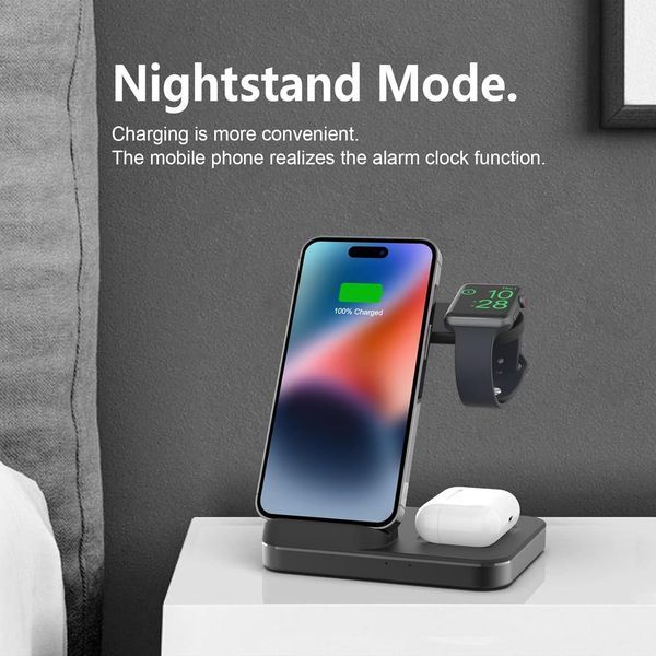 Boaraino W15 быстрое беспроводное зарядное устройство 3 в 1 для iPhone 13/13 Mini/13 Pro/13 Pro Max/12/11/X/8, Apple Watch 7/SE/6