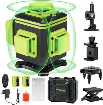 Лінійний обертовий лазер з цифровим екраном 4 x 360 &deg; Green Cross Line Laser Spirit Level Stanew 4D 16 , пультом фото