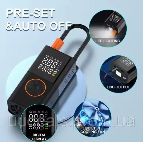 Портативний повітряний компресор No Brand Tyre Inflator JG-5641 з цифровим дисплеєм Чорний