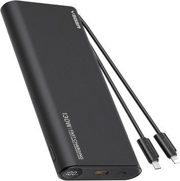 VEGER Power Bank 100 Вт із кабелем, Макс. 130 Вт 25000 мАг Ноутбук Power Bank Швидка зарядка USB C Зовнішня батарея
