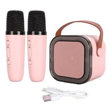 Караоке-колонка з підсвіткою + 2 бездротові мікрофони фото