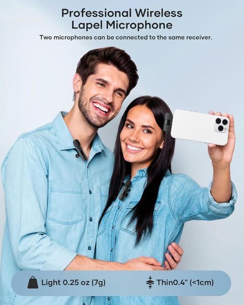 2 комплекти бездротовий мікрофон Lavalier для iPhone iPad і Android Phone, лацканий мікрофон Plug and Play Бездротовий мікрофон фото
