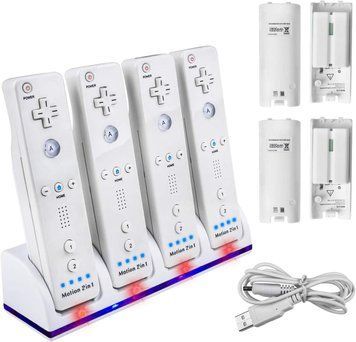 TechKen 4 Pack Акумуляторна батарея для пульта дистанційного керування Wii, 4 батареї ємністю 2800 мАг із підставкою для зарядної фото