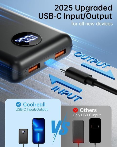 Портативний зарядний пристрій Coolreall 20000 мА&middot;год, 22,5 Вт PD і QC4.0 Power Bank Швидке заряджання зі світлодіодним дисплеєм